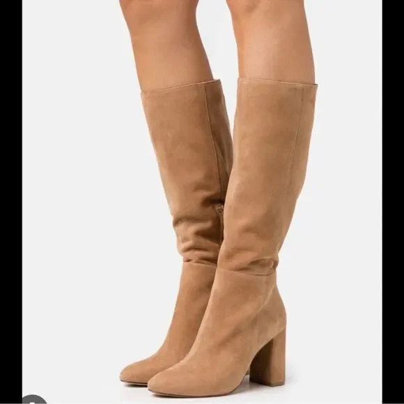 NWOB Steve Madden Ninny Chic Tall Knee-High Heeled Boots in Camel Nubuck size 11
